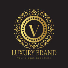 Letter Luxury brand logo design with a royal gold crown emblem and elegant typography
