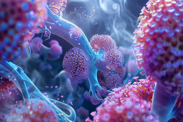 Obraz premium Microscopic View of Virus Cells in Complex Biological Structure