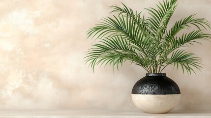Obraz premium Palm fronds in a modern black and white vase