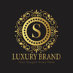 Letter Luxury brand logo design with a royal gold crown emblem and elegant typography
