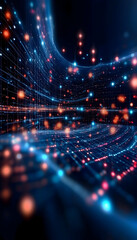 Obraz premium Abstract digital data flow, network connections, glowing particles, technology background, ideal for tech websites or presentations