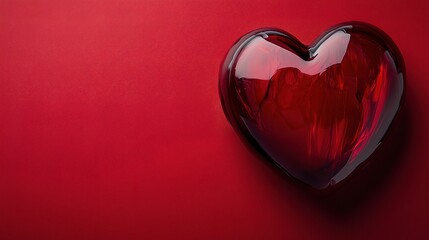 Glossy Red Heart Motif on Vibrant Red Background for Valentines Day
