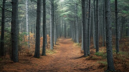 Obraz premium The scent of pine needles on a forest trail, evoking memories of adventure, exploration, and the great outdoors.