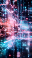 Abstract digital data stream, futuristic technology, glowing network, binary code background, perfect for tech websites