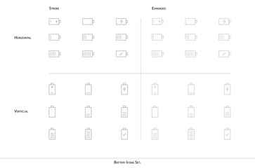 Battery Icons Set - High-Quality Vector Images of Battery Levels and Charging Status for Tech, UI, and Energy Projects