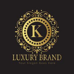 Letter Luxury brand logo design with a royal gold crown emblem and elegant typography
