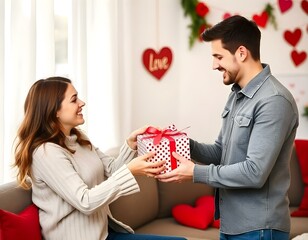 man giving a gift to his wife for  wedding day or birthday or Valentine's