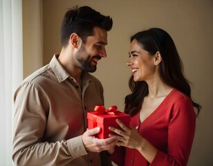 man giving a gift to his wife for  wedding day or birthday or Valentine's