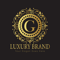 Letter Luxury brand logo design with a royal gold crown emblem and elegant typography
