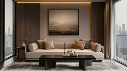 Modern Beige Sofa in Serene Minimalist Living Room