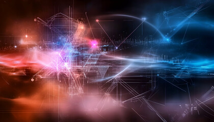 Abstract digital network connection, data flow, futuristic technology, glowing lines, and nodes.  Ideal for tech presentations