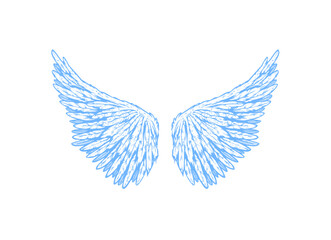 Elegant Blue Feathered Wings Illustration - Symbol of Peace, Freedom, and Serenity for Digital and Print Design Projects