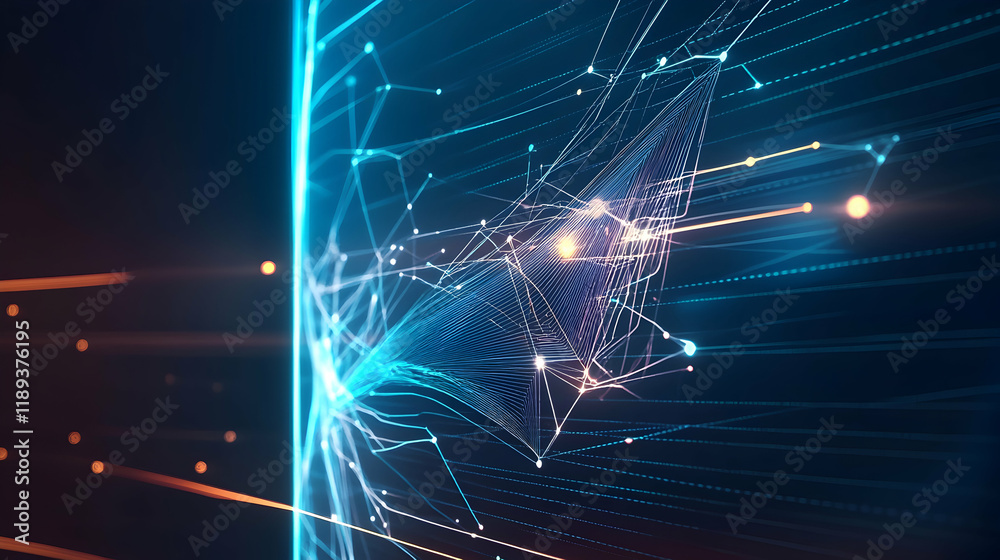 Wall mural abstract digital network data flow, glowing lines and nodes, futuristic technology concept for websi