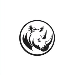Fototapeta premium Rhino head logo, circle, white background, design, graphic