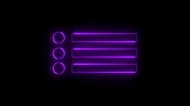 Glowing neon animated of menu Icon. Neon menu button icon , Glowing neon line animation.