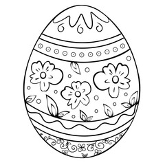 Easter egg coloring for kids. Vintage painted Easter egg with floral pattern isolated on a white background, Print template for painting, coloring, cutting. education paper game