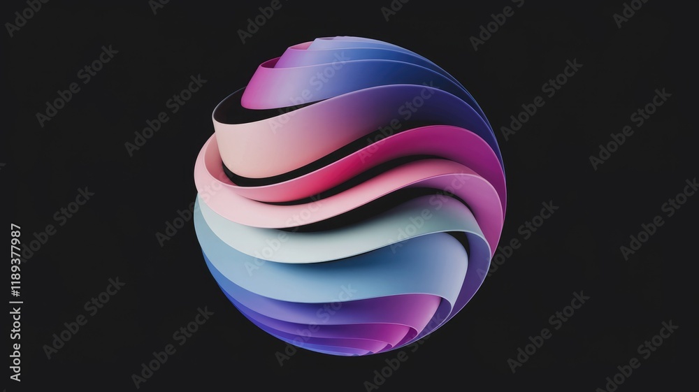 Poster Abstract 3D rendering of a sphere composed of swirling, pastel-colored layers.