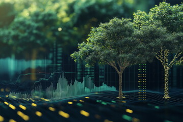 Sustainable forests representing nature's data digital world eco-environment futuristic landscape viewpoint