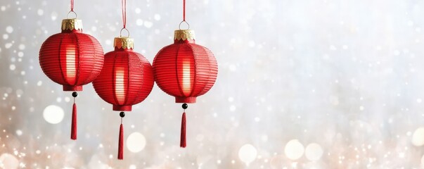 Festive Red Lanterns Chinese New Year Holiday Decorations Asian Culture Celebration