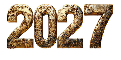 Rustic Metallic 2027 Numbers on White Background
