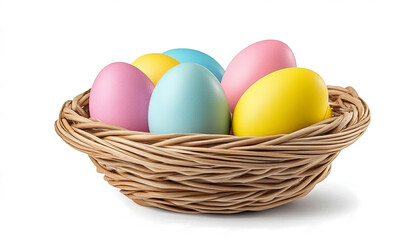 Fototapeta premium Easter eggs in a basket, isolated on a transparent background with a clipping path,