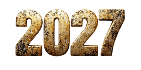 Golden 2027 Numbers with Textured Metallic Look
