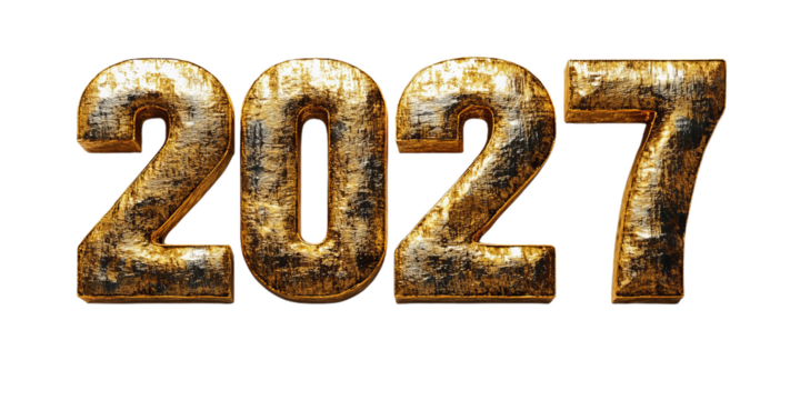 Golden 2027 numbers on white background