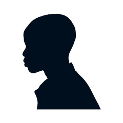 Silhouette of a black boy's face, side view, isolated - vector illustration