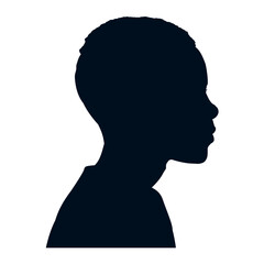 Silhouette of a black boy's face, side view, isolated - vector illustration