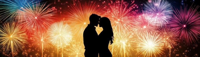 Couple kissing fireworks night romance celebration