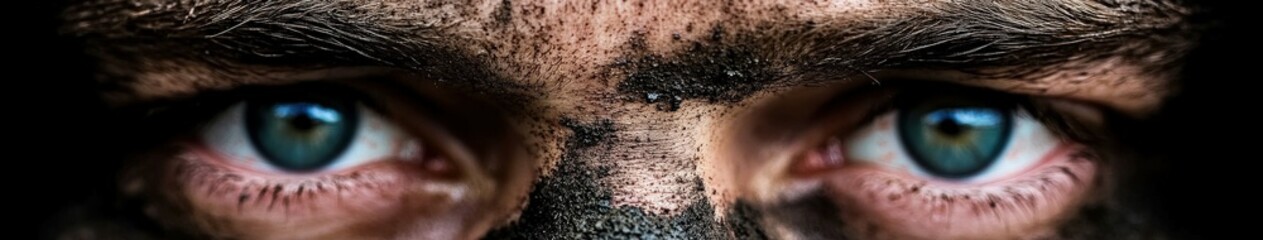 Fototapeta premium Miner displaying grit and determination with dirt-covered face close-up