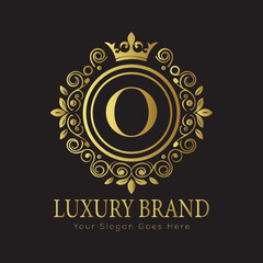 Letter Luxury brand logo design with a royal gold crown emblem and elegant typography
