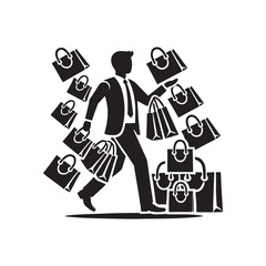 Black Color Shopping mansilhouette design Vector Illustration, Solid White Background 10.eps