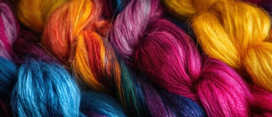 close up of colorful yarn strands