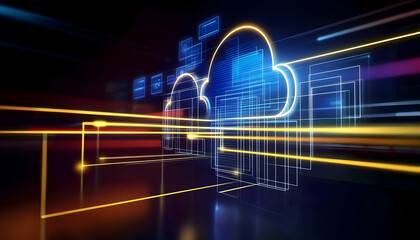 Data cloud storage network, fast digital transfer, glowing lines background, tech concept, website banner
