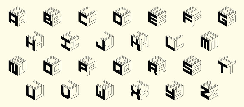 orto_02Isometric wireframe alphabet. Cube font. Isometric 3d font, three-dimensional alphabet letters, vector illustration.