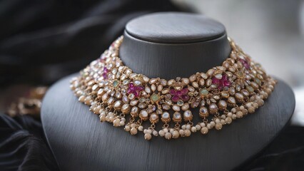 Elegant Handcrafted Beaded Necklace Displayed with Intricate Detail