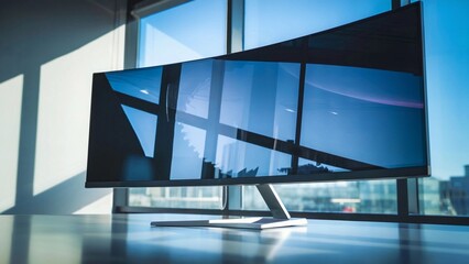 Modern Curved Monitor in a Sunlit Office - Sleek and Innovative Design