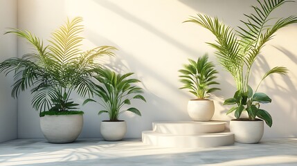 Fototapeta premium Sunlit Tropical Plants in Minimalist Setting