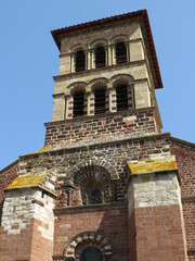 Romanesque Basilica of Saint Julian. 12th century. Brioude. Auvergne. France.
Detail of the main facade and the bell tower.