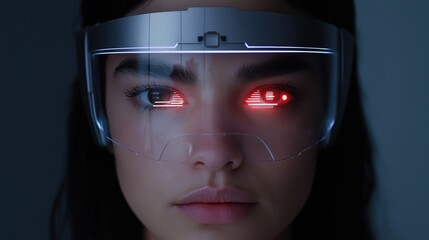 Futuristic iris scanning technology verifies identity of a traveler using an advanced holographic...