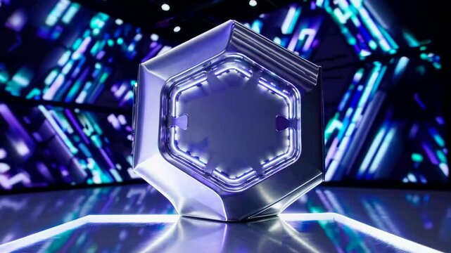 futuristic background with a hexagonal podium, creating a modern and sleek