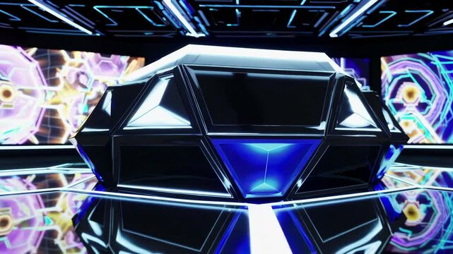 futuristic background with a hexagonal podium, creating a modern and sleek