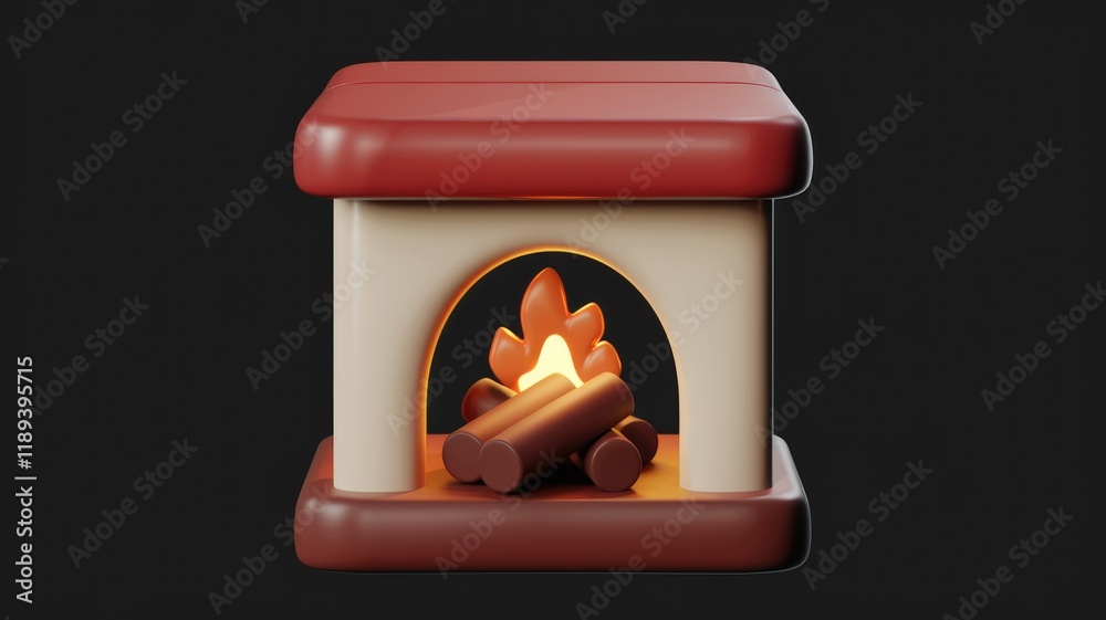 Poster A 3D rendering of a cozy fireplace with burning logs, creating a warm and inviting ambiance.