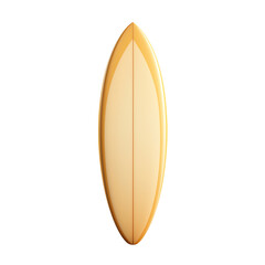 A sleek, yellow surfboard stands upright against a white background. Perfect for ocean waves and summer adventures in water sports.