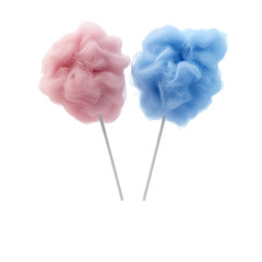 Image of fluffy pink and blue cotton candy on sticks, perfect for sweet-themed designs or carnival-related projects, showcasing vibrant colors and sugary texture.