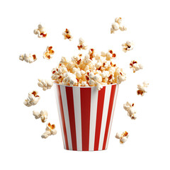 A vibrant image of popcorn spilling out of a classic red and white striped bucket, capturing the essence of a fun snack perfect for movie nights and casual gatherings.