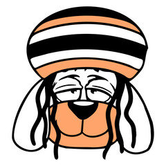 Dog Reggae Dreadlocks Cap Chill Relaxed Cool Funny Design Lover Art Vector Illustration Card T-Shirt Poster Sticker Graphic Print Decorative Drawing Isolated Logo Decoration Symbol Creative Cool Style