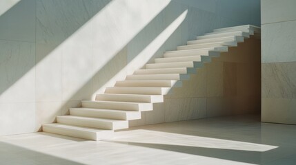 Fototapeta premium A sleek white staircase surrounded by clean neutral walls