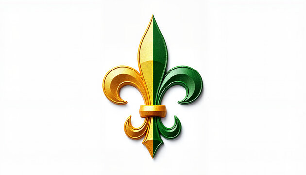 Mardi Gras fleur-de-lis emblem in vibrant green and gold for festive decorations